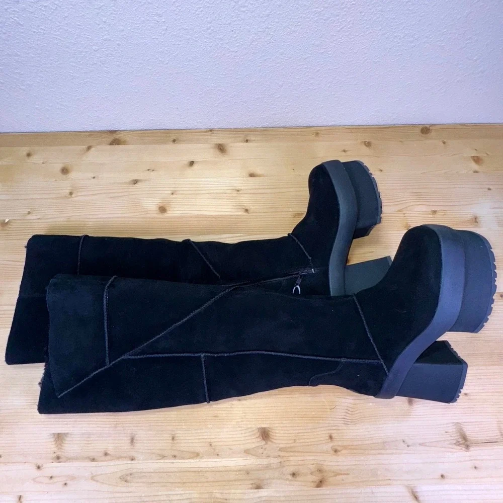 UGG New‎ Heights Platform Xtra Boots Black Suede Tall Knee High 1157911 Size 7